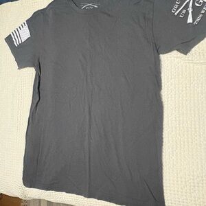 Grunt Style Gray Short Sleeve Tee with American Flag Detail